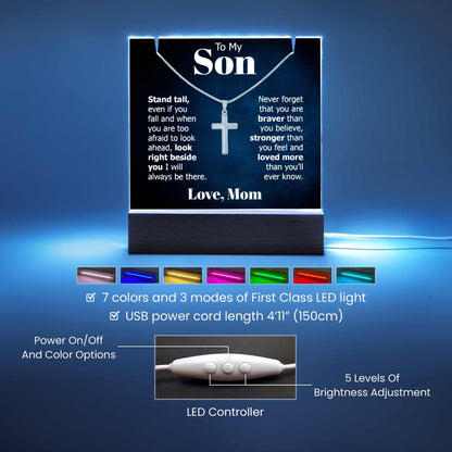 To My Son LED Acrylic Plaque with Cross Necklace – Son Christmas gift – view 7