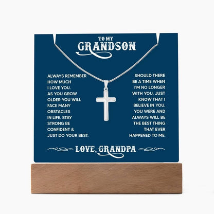 Personalized Grandson LED Acrylic Bundle with Cross Necklace