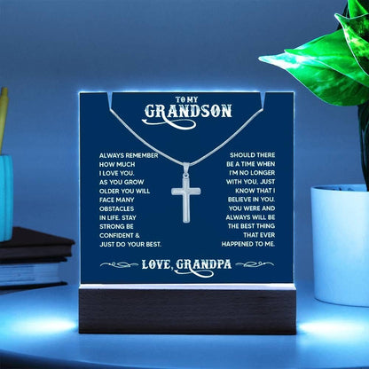 Personalized Grandson LED Acrylic Bundle with Cross Necklace – view 9