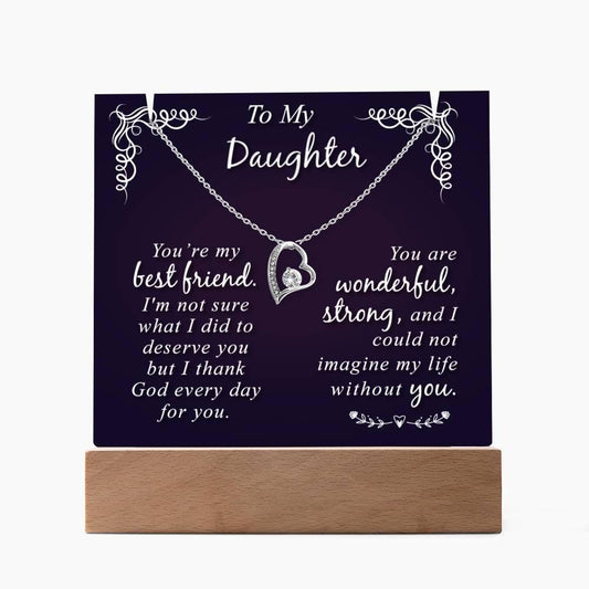Daughter Keepsake Bundle LED Acrylic Plaque With Forever Love Necklace