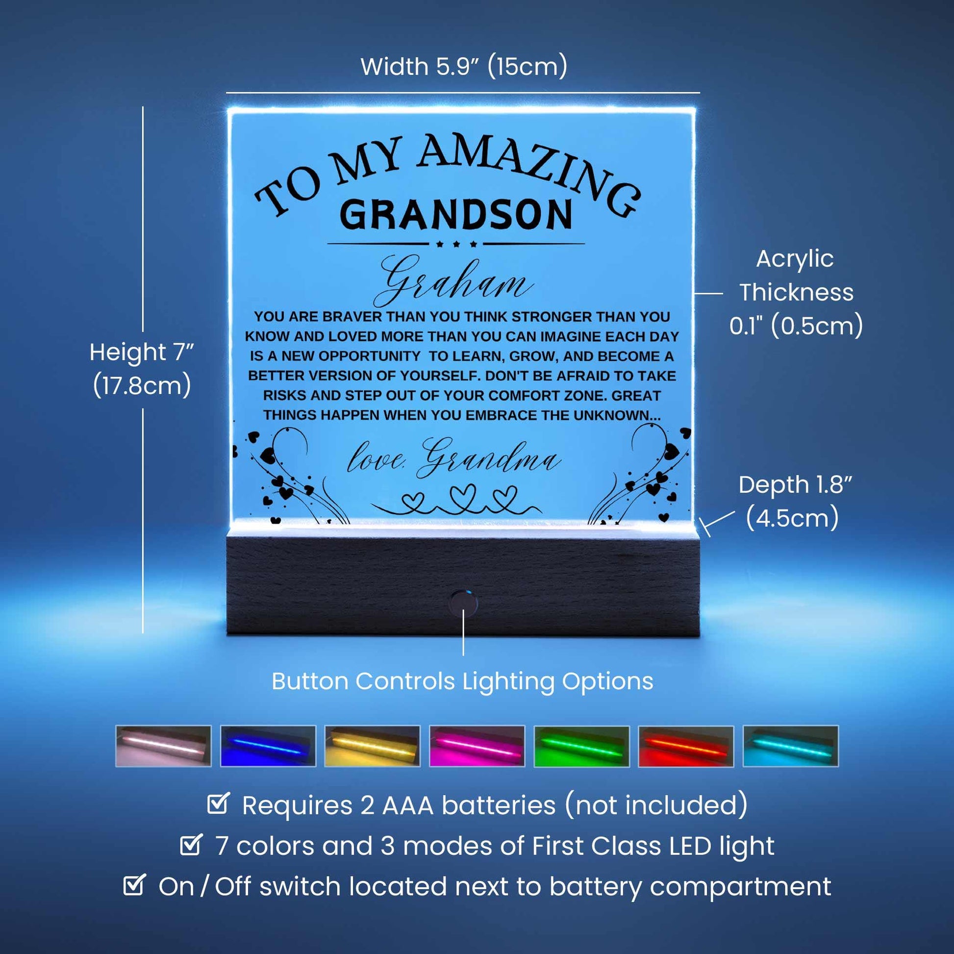 Grandson Personalized LED Acrylic Plaque – Christmas gift – view 4