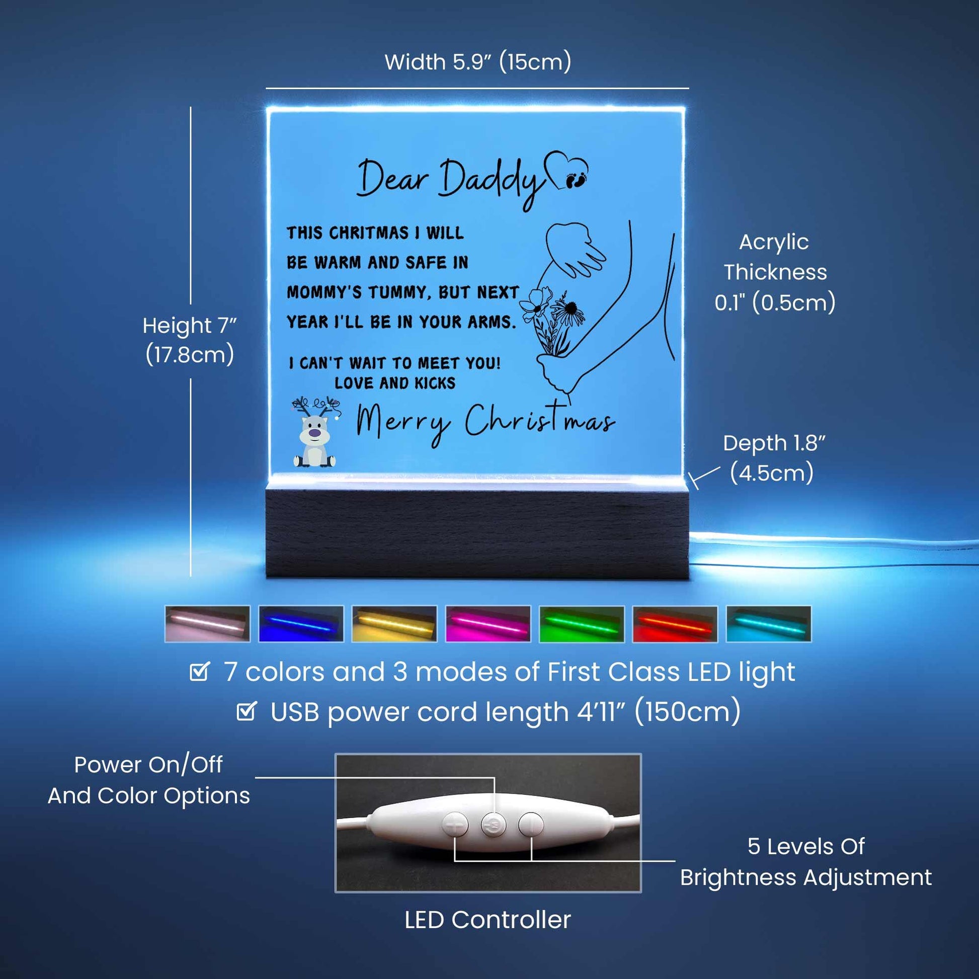 Daddy To Be Christmas Gift LED Acrylic Plaque – Baby Shower Gift – view 5