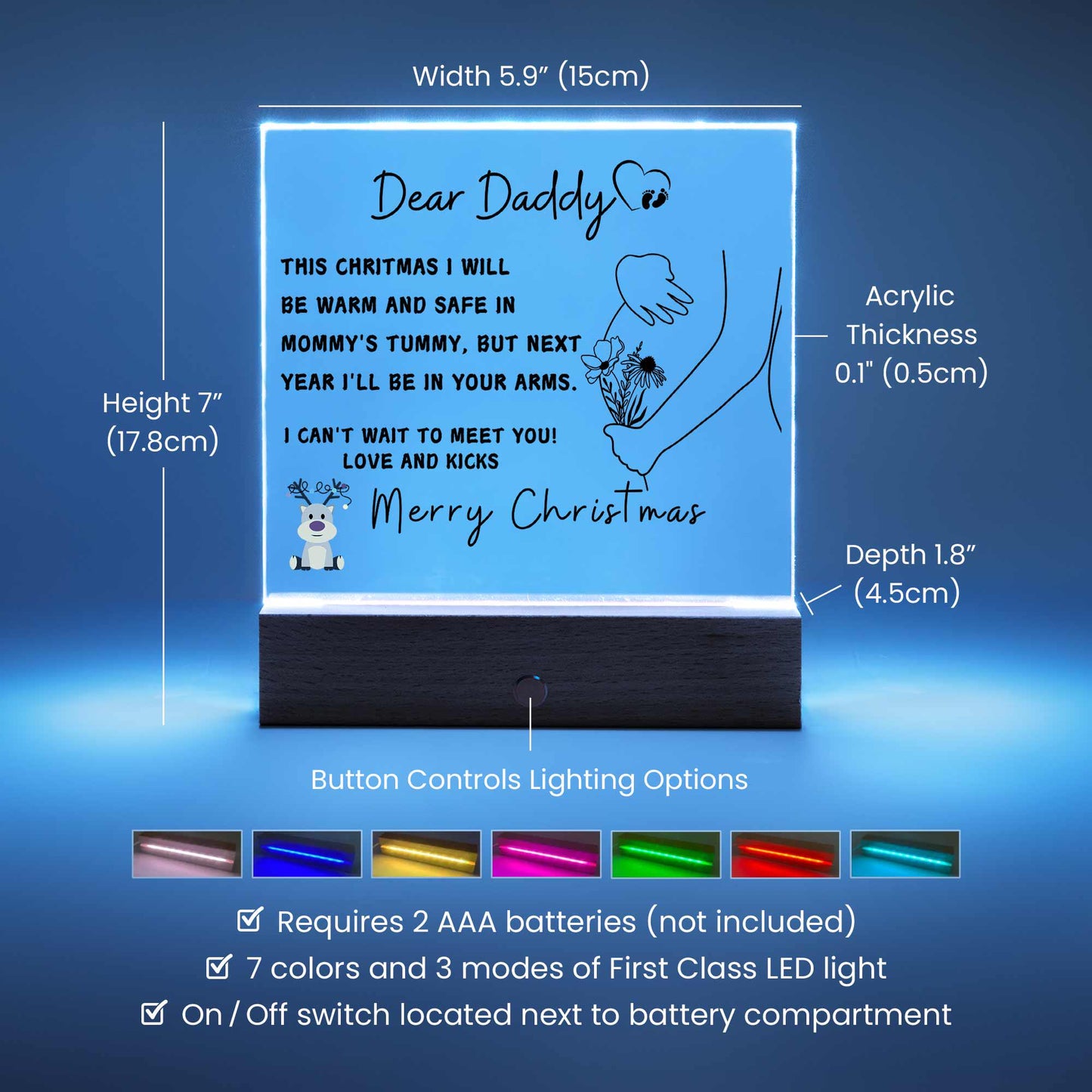 Daddy To Be Christmas Gift LED Acrylic Plaque – Baby Shower Gift – view 4