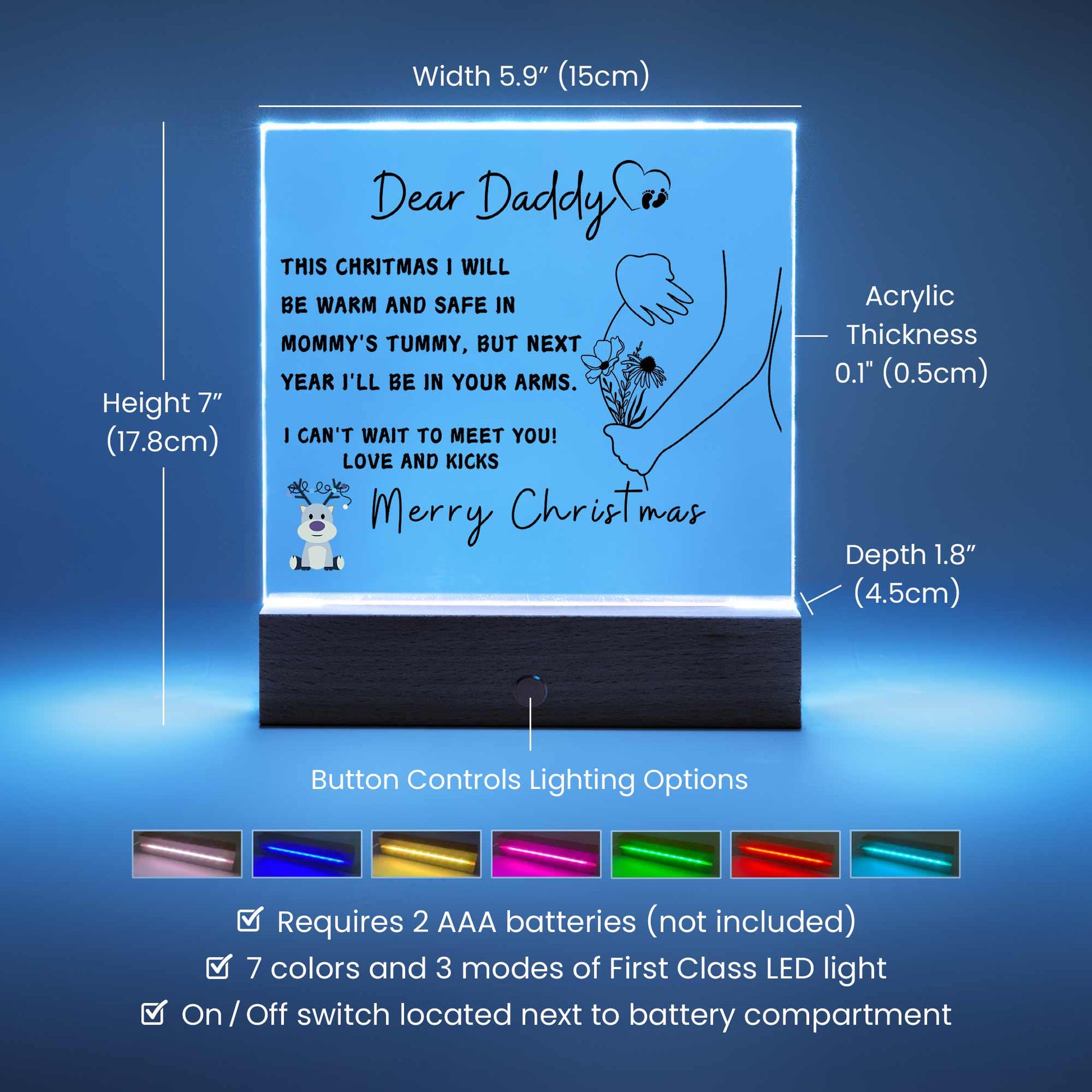 Daddy To Be Christmas Gift LED Acrylic Plaque – Baby Shower Gift – view 4
