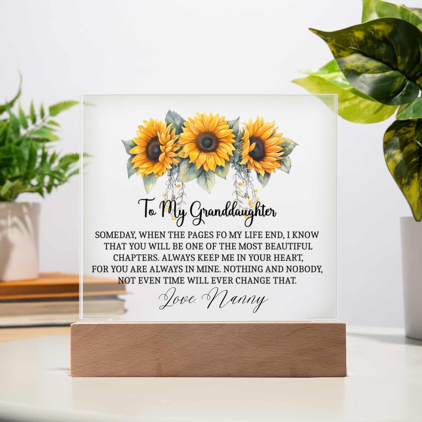 To my Granddaughter Sunflower Personalized LED plaque, from grandma Christmas gift for  granddaughter, from nana granddaughter birthday gift