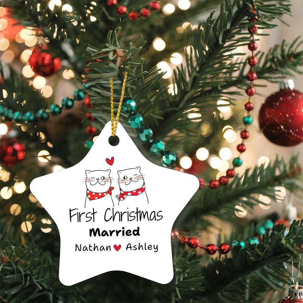 First Christmas Married Ornaments – Newlywed Couple Gift – view 4