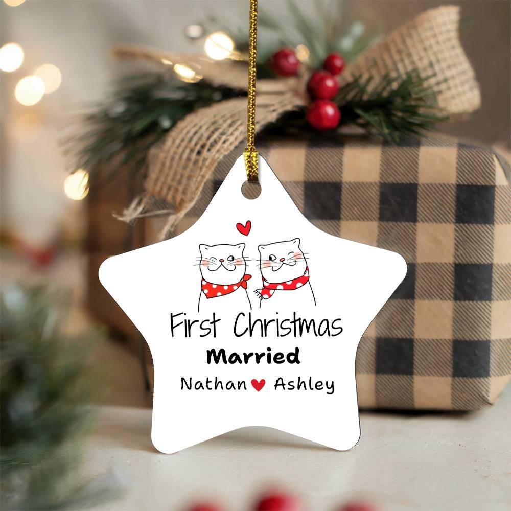 First Christmas Married Ornaments – Newlywed Couple Gift – view 3