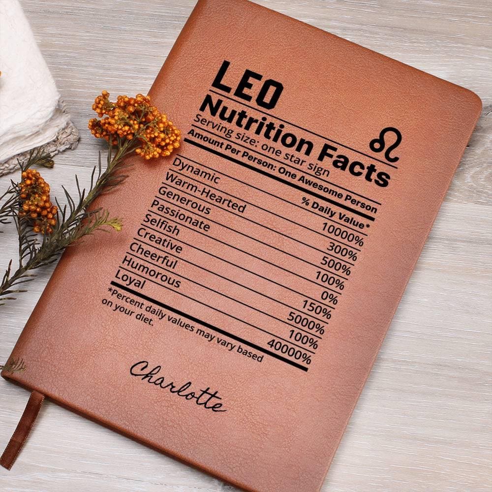 Personalized Leo nutrition facts Zodiac Journal – Gift for Leo Friend
