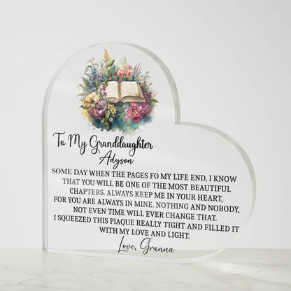 To my granddaughter pages of life heart Acrylic plaque gift – view 8