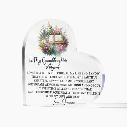 To my granddaughter pages of life heart Acrylic plaque gift – view 4
