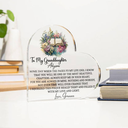 To my granddaughter pages of life heart Acrylic plaque gift