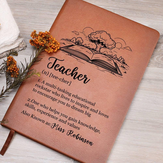 Personalized Teacher Definition Leather Journal – End of year