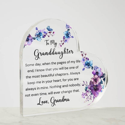 To My Granddaughter Floral Heart Acrylic Plaque gift from Grandma – view 3