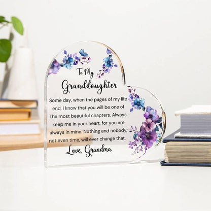 To My Granddaughter Floral Heart Acrylic Plaque gift from Grandma