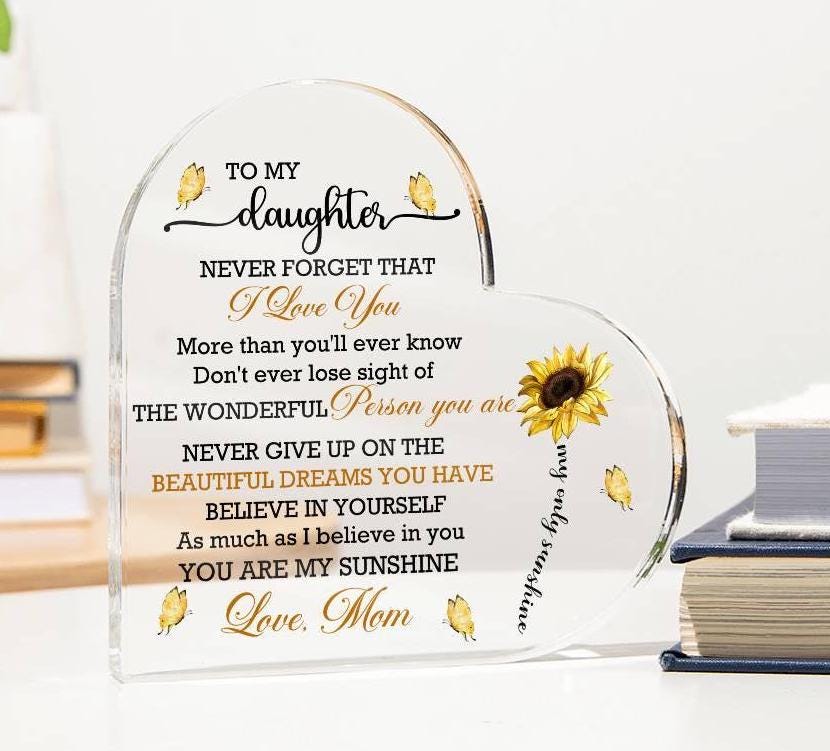 Personalized Daughter Sunflower Heart Acrylic Plaque – Graduation gift