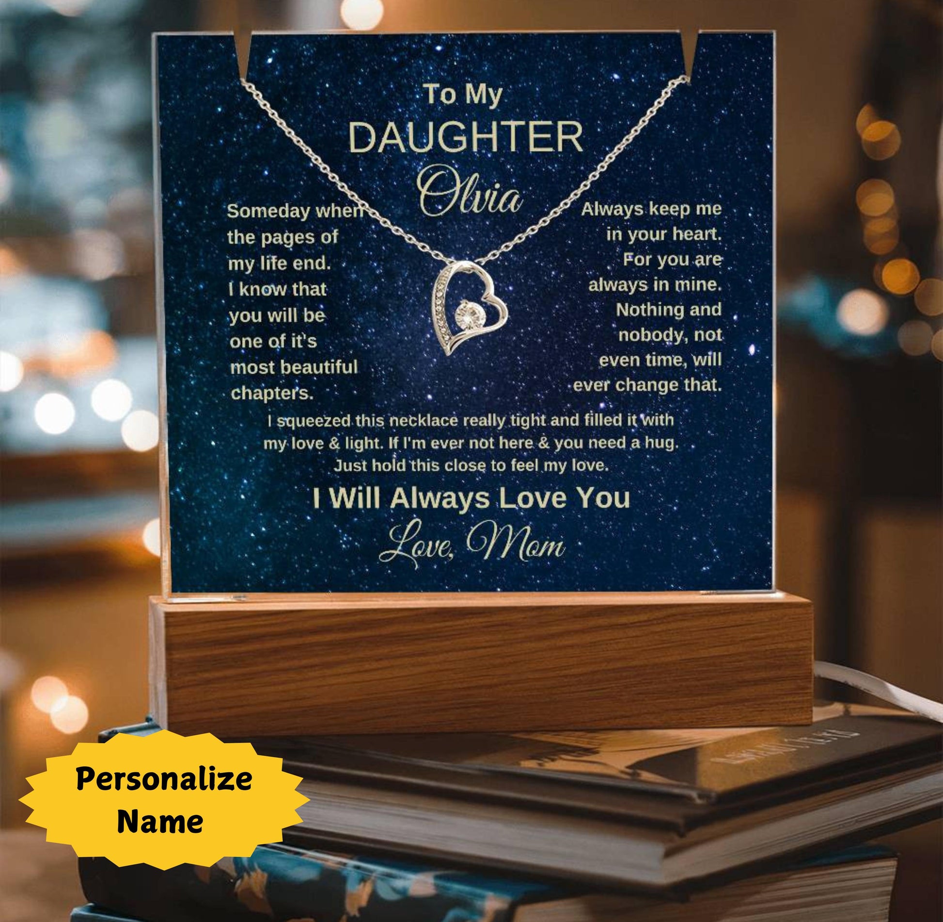 To My Daughter Personalized Acrylic Keepsake with Necklace