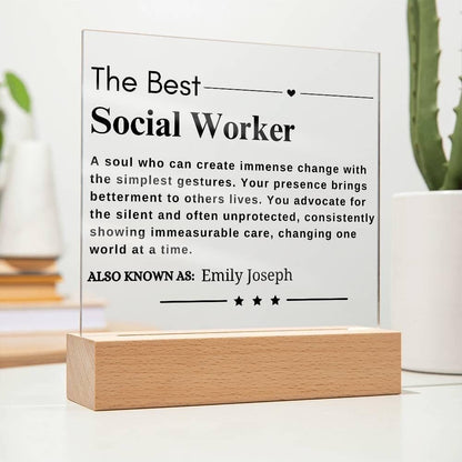 Custom Social Worker LED Acrylic Plaque – Gift for Volunteer