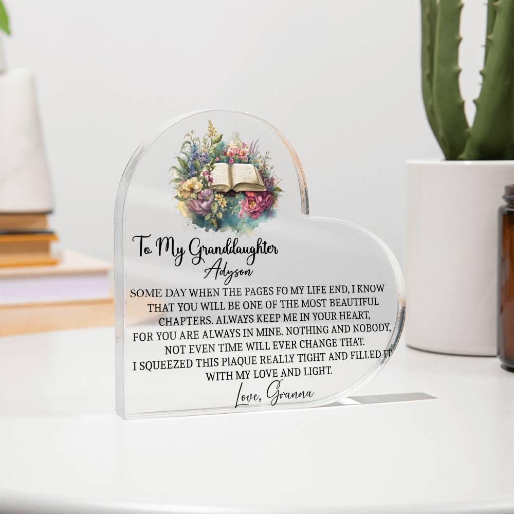 To my granddaughter pages of life heart Acrylic plaque gift – view 10
