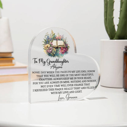 To my granddaughter pages of life heart Acrylic plaque gift – view 10