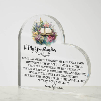 To my granddaughter pages of life heart Acrylic plaque gift – view 6
