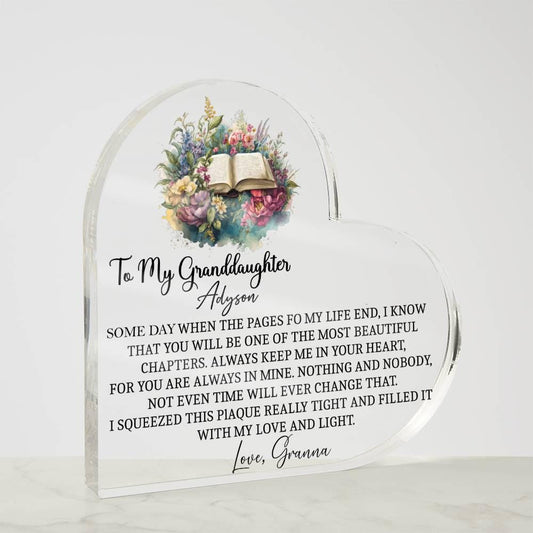 To my granddaughter pages of life heart Acrylic plaque gift – view 2