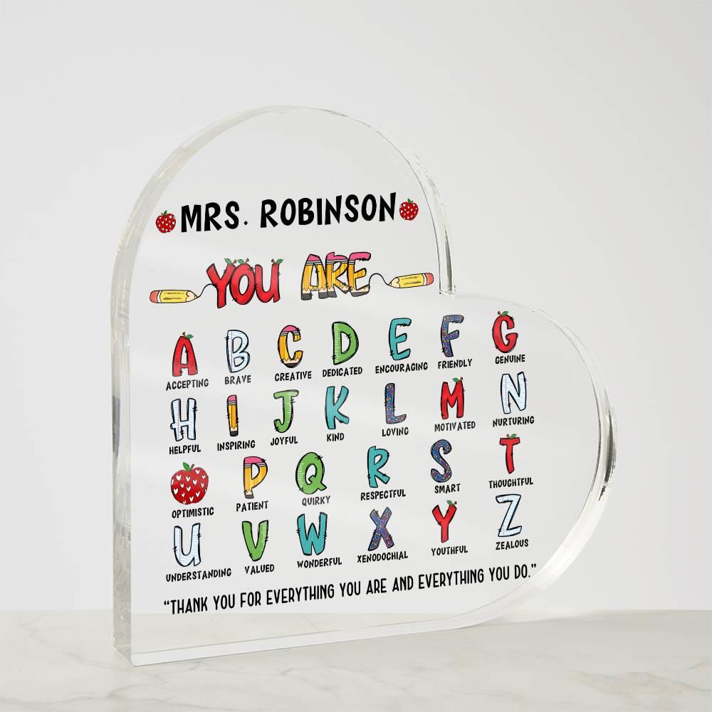 Personalized Cute Teacher Heart Plaque – End of year Gift – view 2