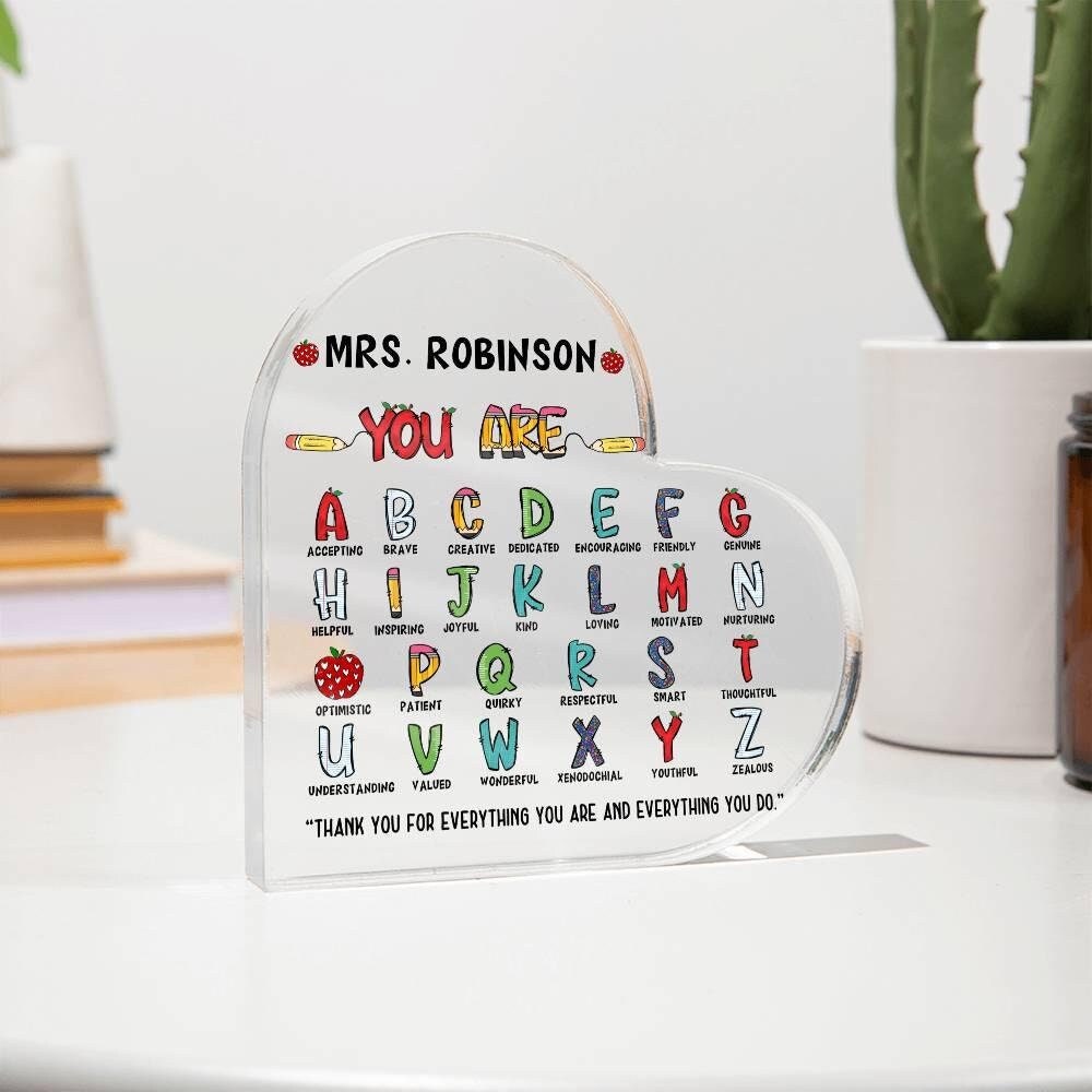 Personalized Cute Teacher Heart Plaque – End of year Gift