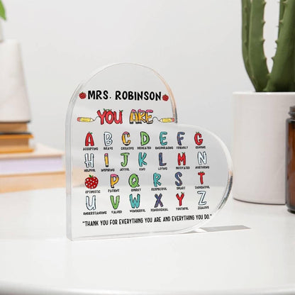 Personalized Cute Teacher Heart Plaque – End of year Gift