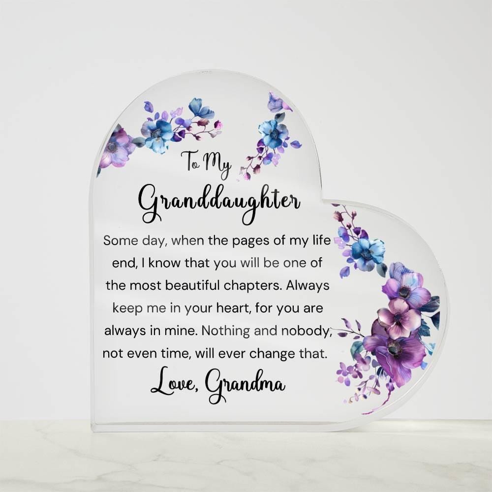 To My Granddaughter Floral Heart Acrylic Plaque gift from Grandma – view 7