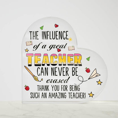 Influence of a Teacher Heart Acrylic Plaque – Unique Teacher Gift Idea – view 7