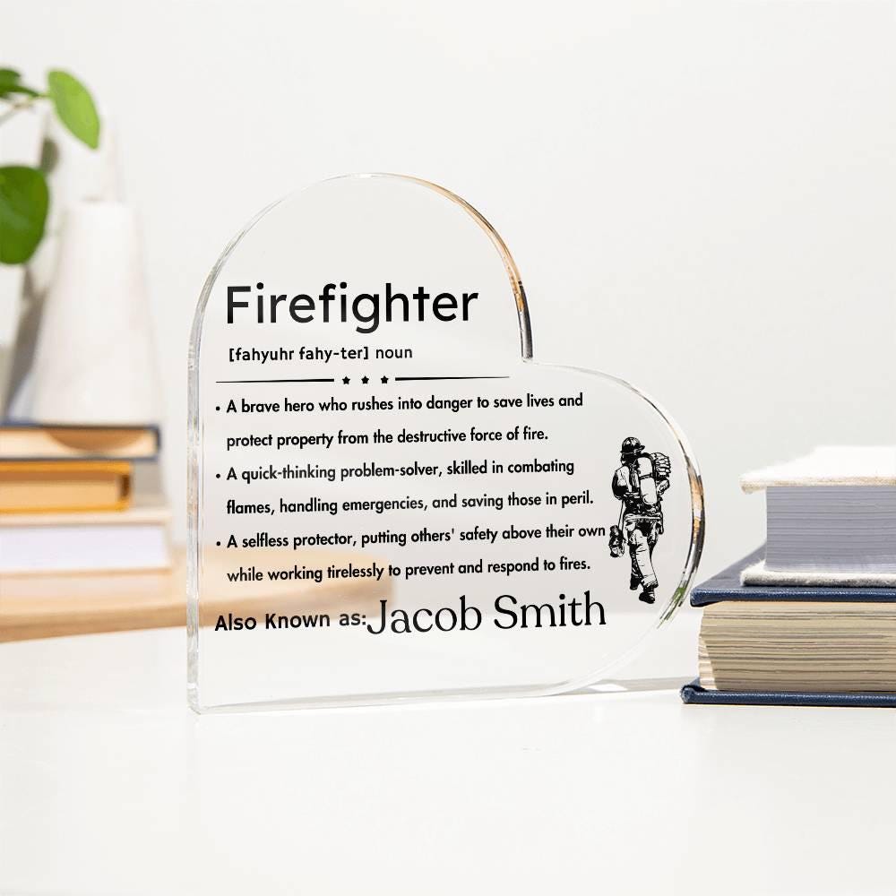 Personalized Firefighter gift Heart Acrylic Plaque – Fireman Gifts – view 4