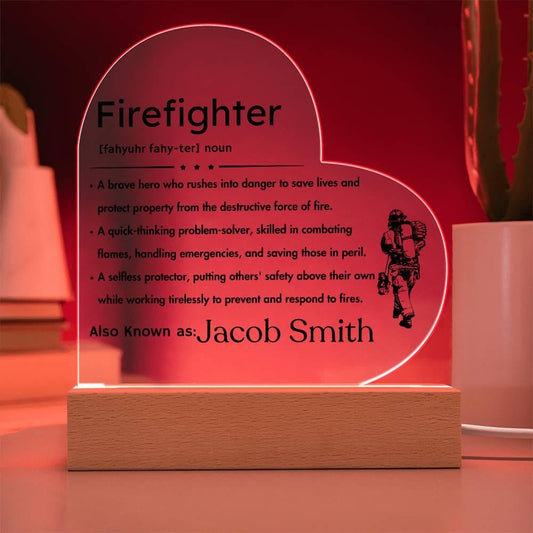 Personalized Firefighter gift Heart Acrylic Plaque – Fireman Gifts – view 2