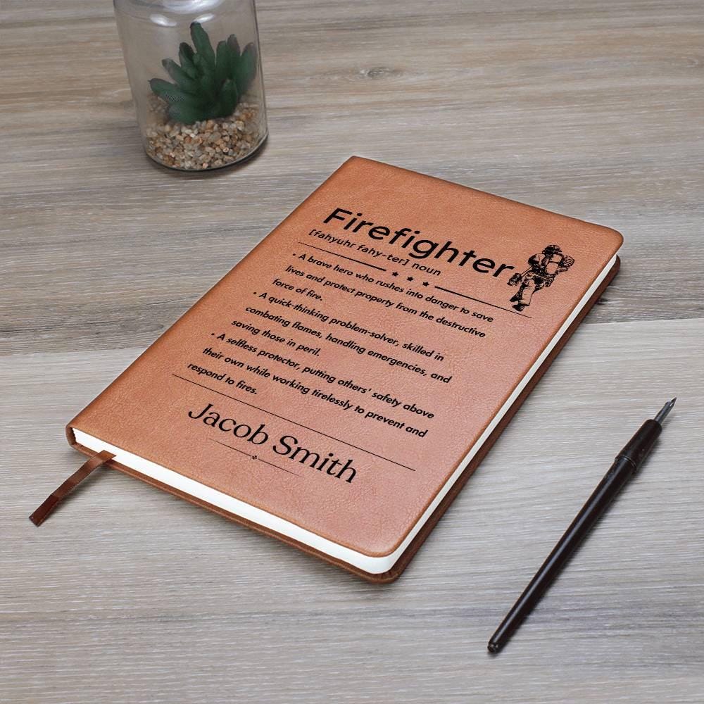 Personalized Firefighter Definition Leather Journal – Fireman Gifts – view 7
