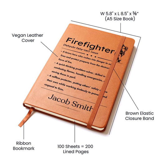 Personalized Firefighter Definition Leather Journal – Fireman Gifts – view 2