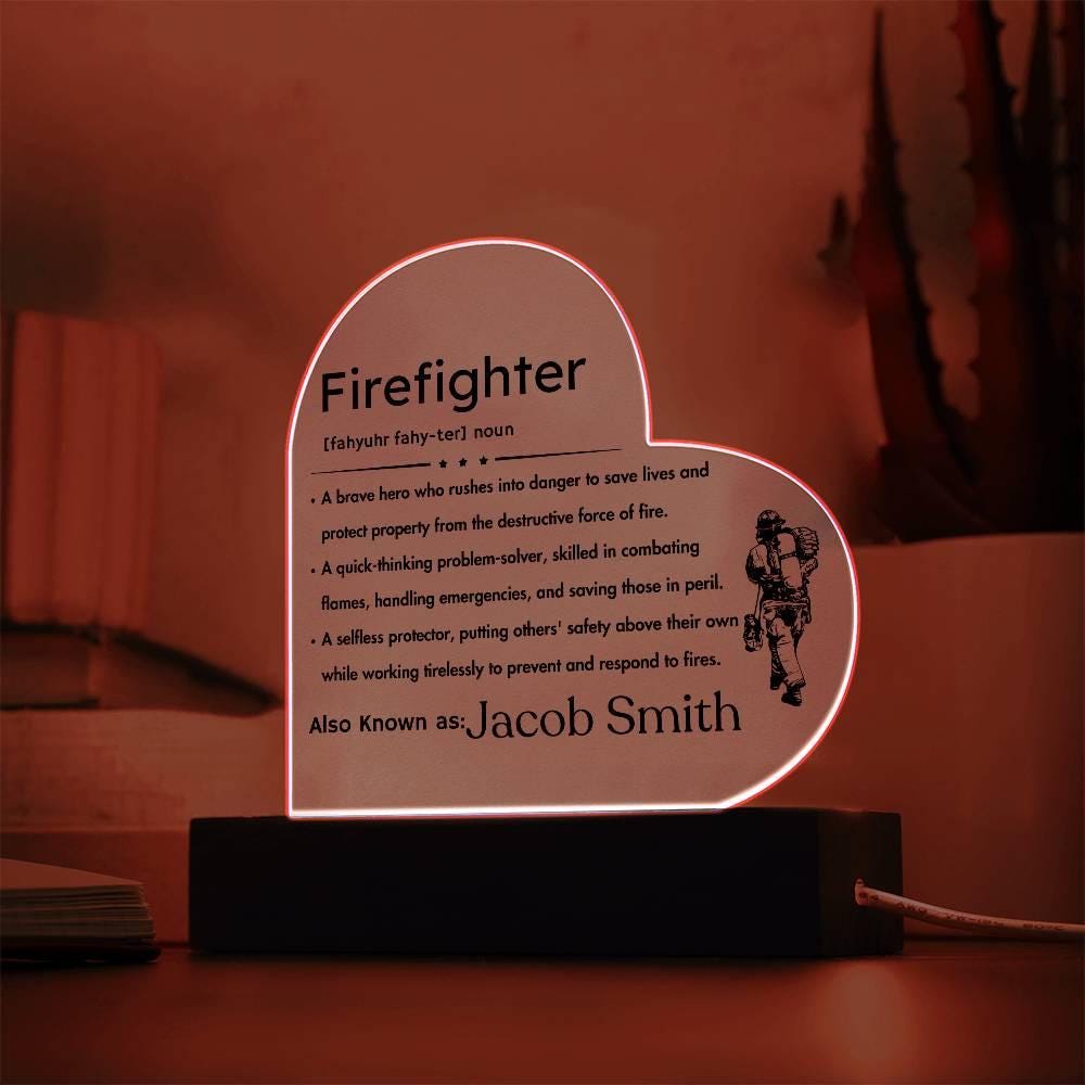 Personalized Firefighter gift Heart Acrylic Plaque – Fireman Gifts – view 3