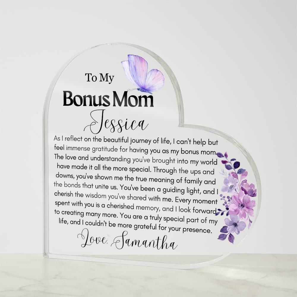 Personalized To My Bonus Mom Heart Acrylic Plaque – view 4