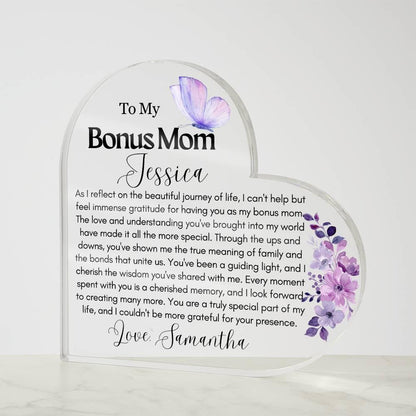 Personalized To My Bonus Mom Heart Acrylic Plaque – view 4