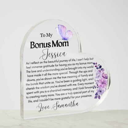 Personalized To My Bonus Mom Heart Acrylic Plaque – view 5