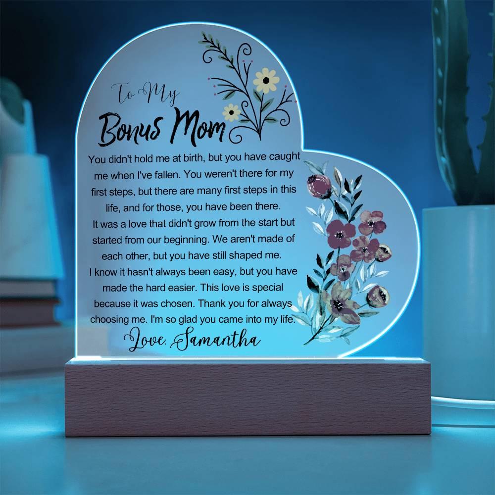 Custom Bonus Mom Heart Acrylic Plaque – Birthday Gift for Stepmom – view 2