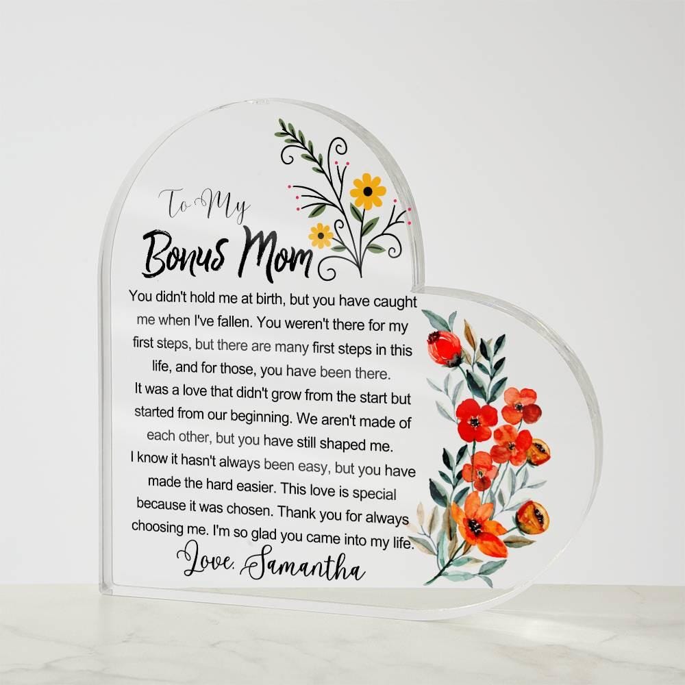 Custom Bonus Mom Heart Acrylic Plaque – Birthday Gift for Stepmom – view 4