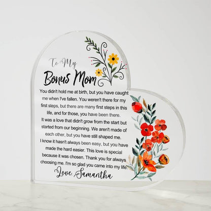 Custom Bonus Mom Heart Acrylic Plaque – Birthday Gift for Stepmom – view 4