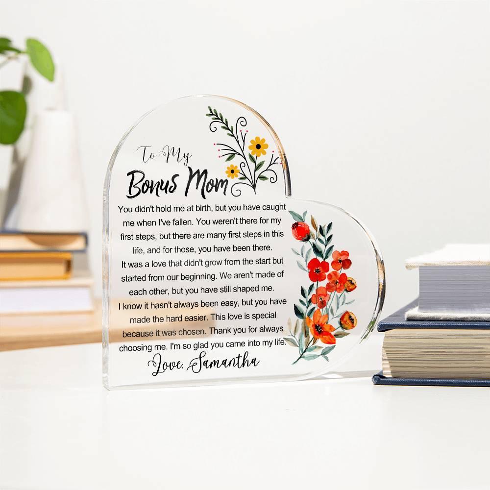 Custom Bonus Mom Heart Acrylic Plaque – Birthday Gift for Stepmom – view 3