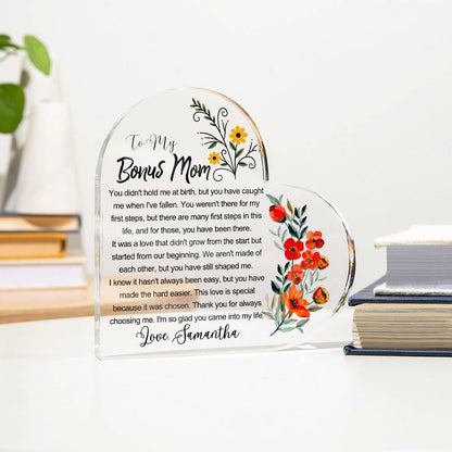 Custom Bonus Mom Heart Acrylic Plaque – Birthday Gift for Stepmom – view 3