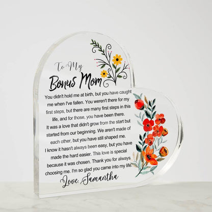 Custom Bonus Mom Heart Acrylic Plaque – Birthday Gift for Stepmom – view 5