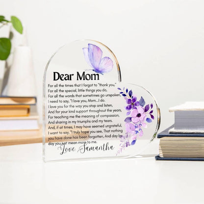 Dear Mom Personalized Butterfly Heart Acrylic Plaque – Gift for Mom – view 3
