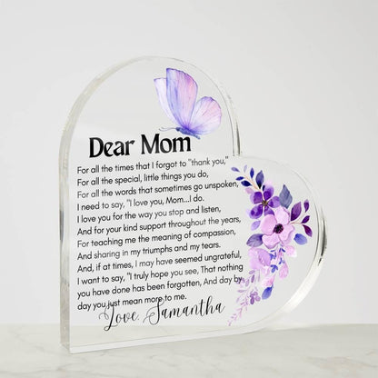 Dear Mom Personalized Butterfly Heart Acrylic Plaque – Gift for Mom – view 4