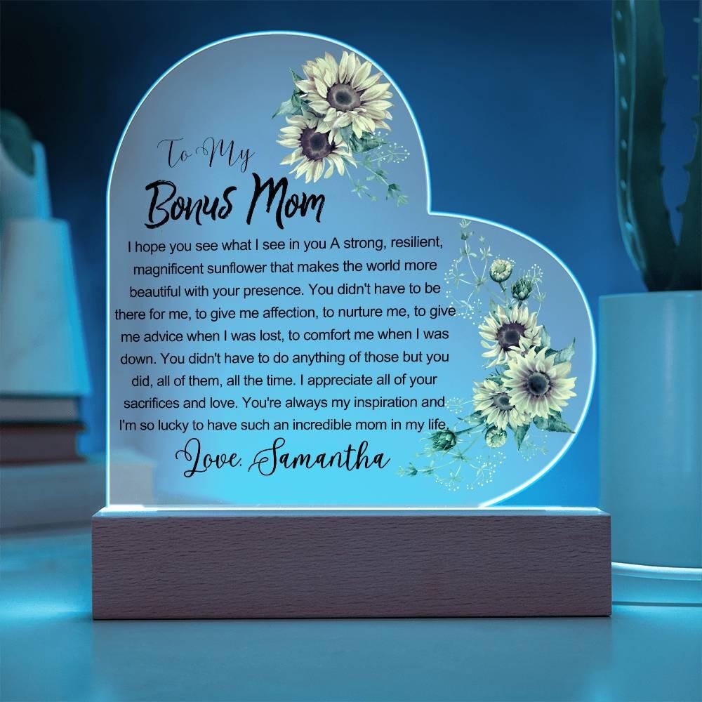 Sunflower Bonus Mom Custom Heart Acrylic Plaque – Gift for Stepmom – view 2
