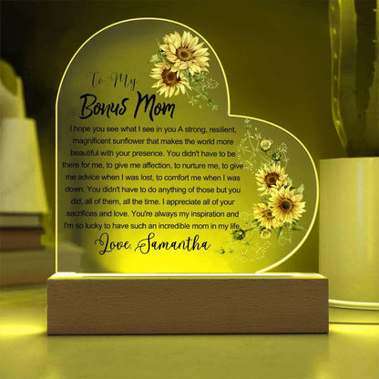 Sunflower Bonus Mom Custom Heart Acrylic Plaque – Gift for Stepmom – view 8