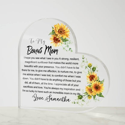 Sunflower Bonus Mom Custom Heart Acrylic Plaque – Gift for Stepmom – view 5