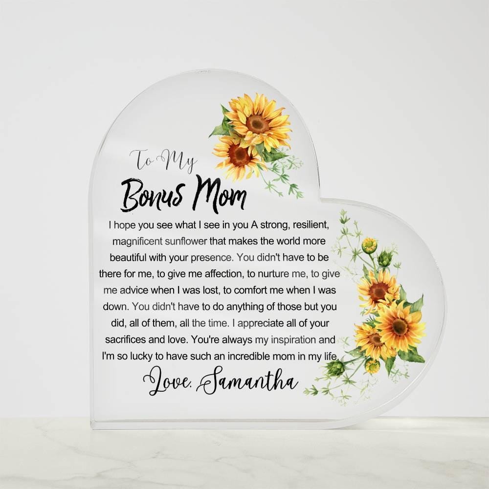 Sunflower Bonus Mom Custom Heart Acrylic Plaque – Gift for Stepmom – view 9